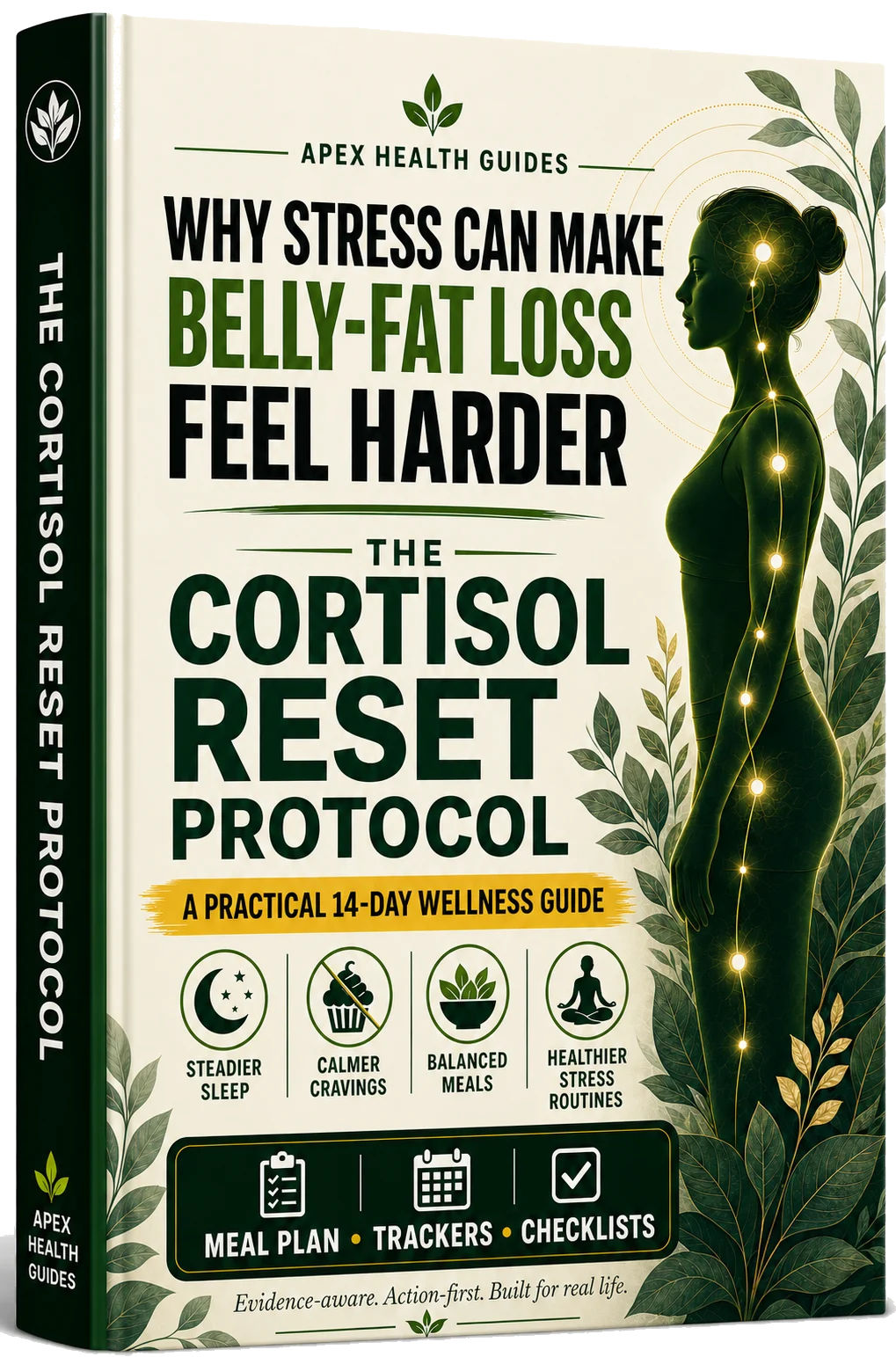 Premium 3D book mockup of The Cortisol Reset Protocol
